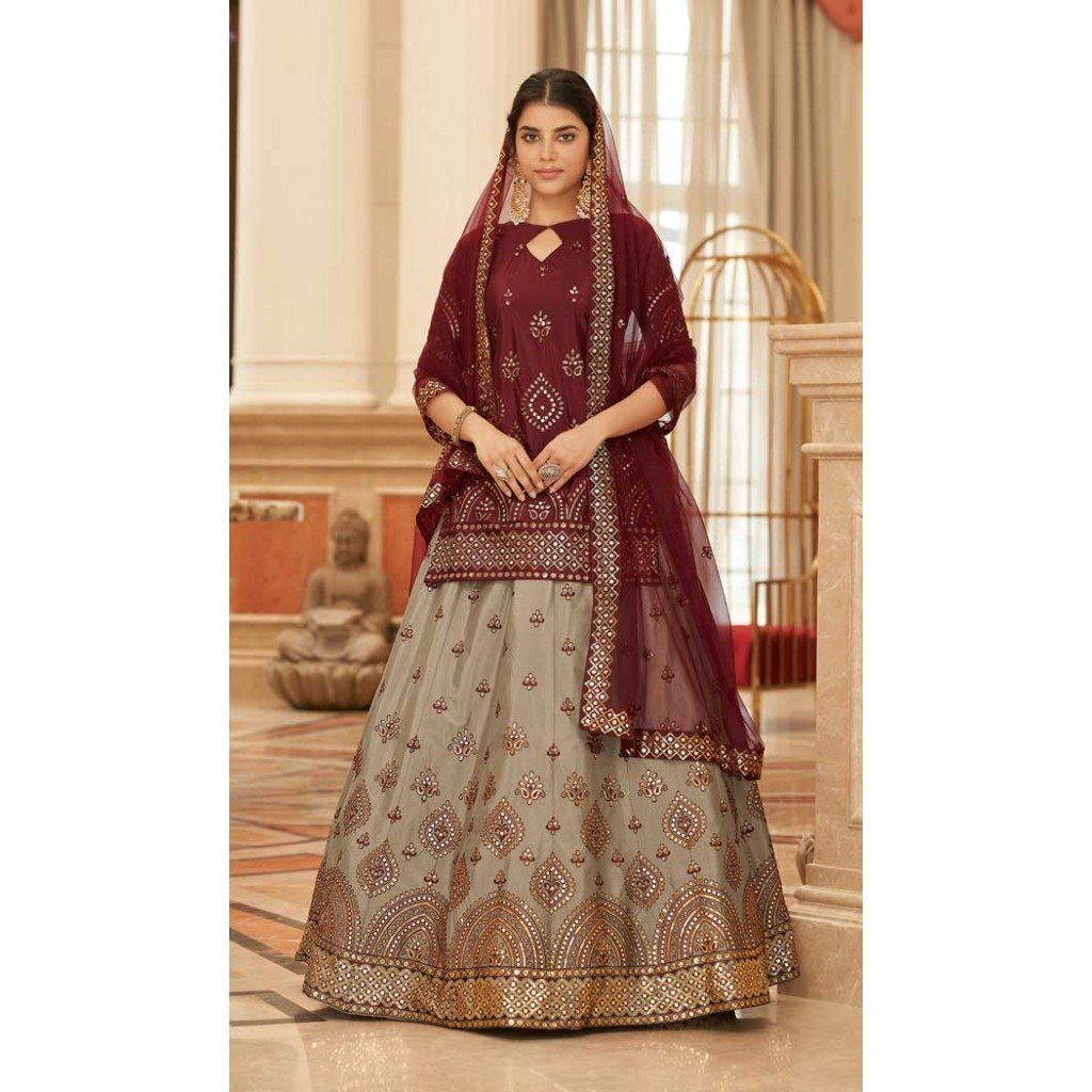 Maroon Sandy Color Chinon Designer Fancy Wear Plus Size Lehenga Choli