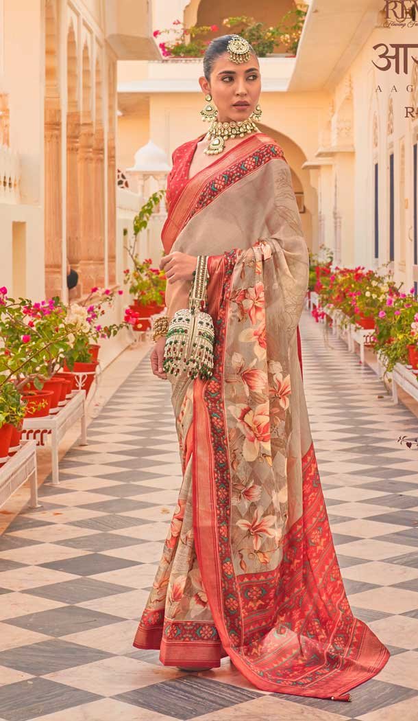 Printed deals work saree