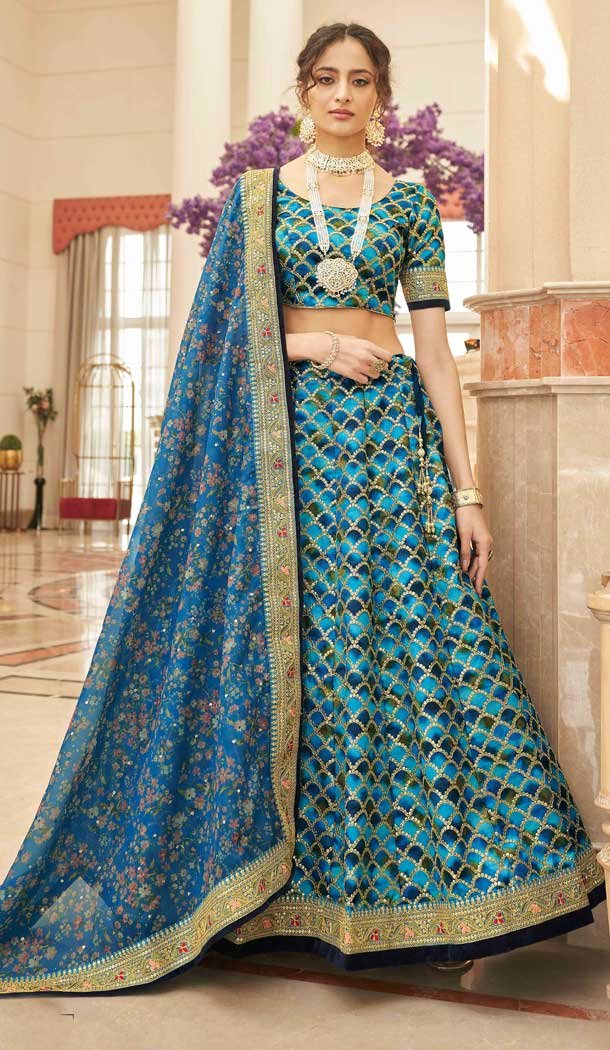 Ready to wear party lehenga Choli with Dupatta buy ,Indian Designer Teal Lehenga Choli, Heavy Embroidery Lehenga choli, Banglori Satin lehenga