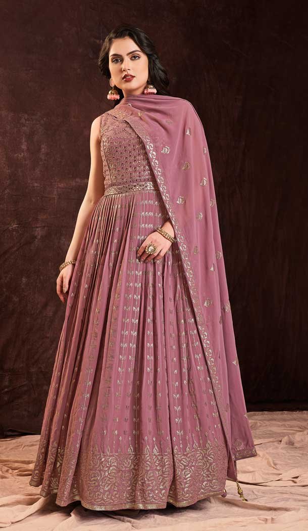 Purple Faux Georgette Gown With Thread And Sequence Work With Organza Silk Dupatta For Women , Purple Gown hotsell , Indian Suit , Indian Dress