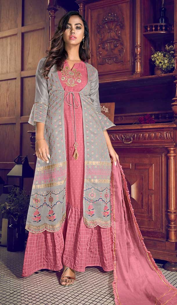 Pink Party Wear Pure Art Silk Embroidered Plus Size Ready To Ship Salwar Kameez - 0015009