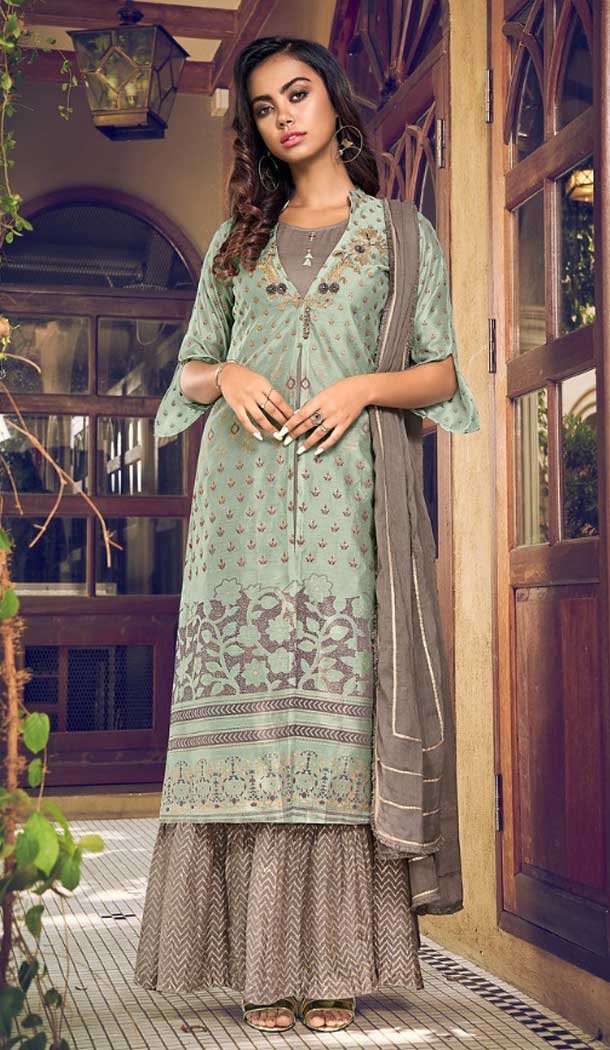 Party Wear Pure Art Silk Embroidered Plus Size Ready To Ship Palazzo Salwar Kameez In Sky Blue - 0015011