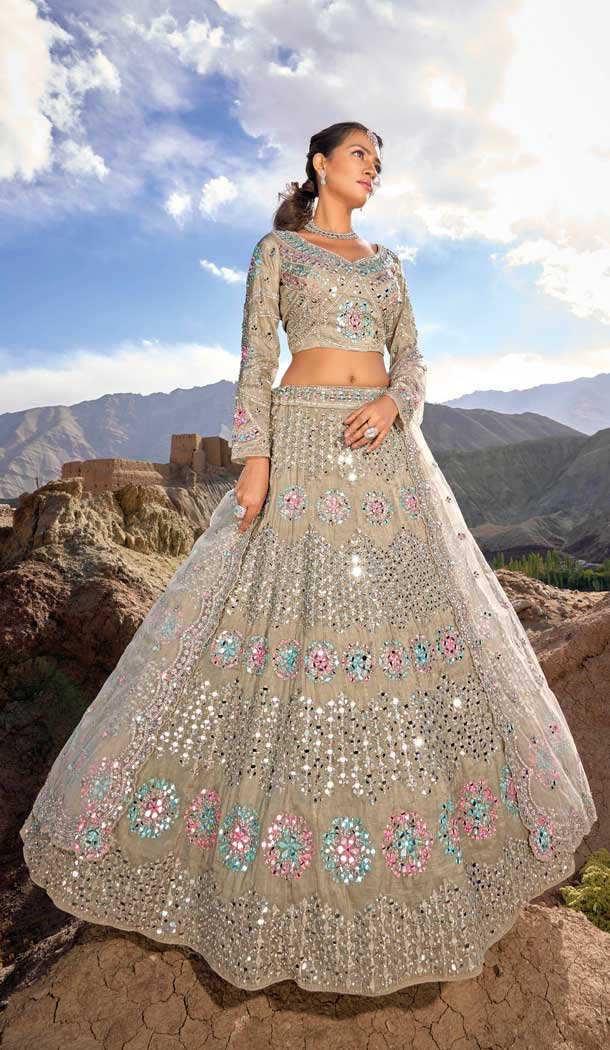 Grey Pure Organza Embroidery Work Designer Wedding Wear Heavy Lehenga Choli 8189180982 Heena Style