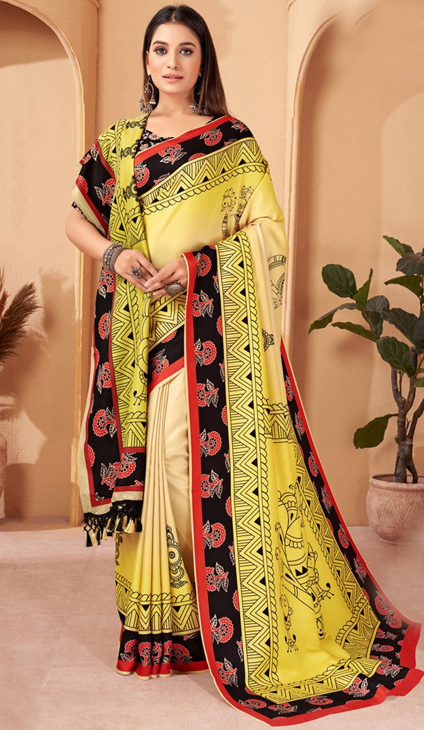 Yellow Durga Puja Pure Chiffon khadi shops Georgette Saree Banarasi Border Saree With Blouse Women wedding Wear Party Wear Sari bridal wear Indian