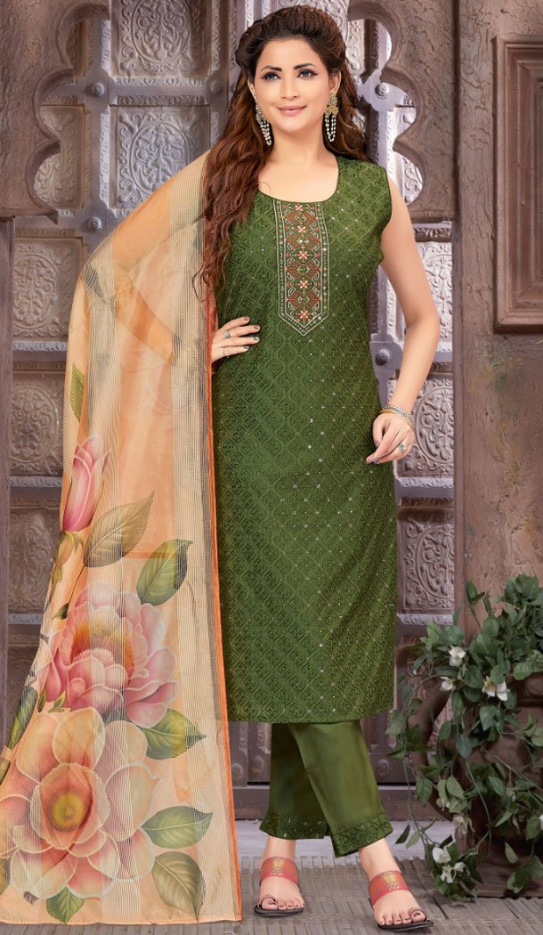 Dark Green Banarasi Silk Salwar Kameez With Jacquard Woven Work | salwar kameez readymade | salwar kameez plus size | offers salwar kameez women