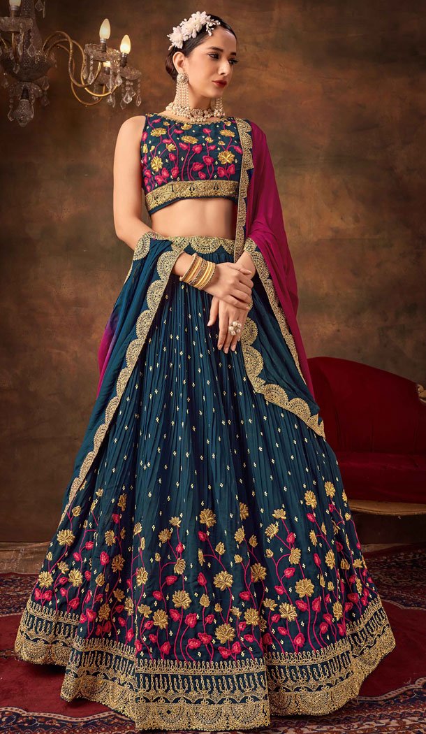 Alluring Navy Blue shops lehenga choli for women ready to wear in USA ,Indian Designer partywear Lehenga Choli, Patola Jacquard lehenga choli