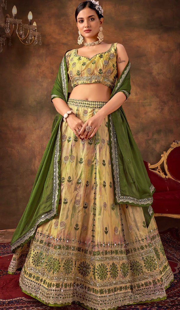 Indian Wedding Lehenga Choli For Women, Designer Bollywood Style Lengha sold Choli, Organza Fabric Embroidery With Sequence Worked Chaniya Choli