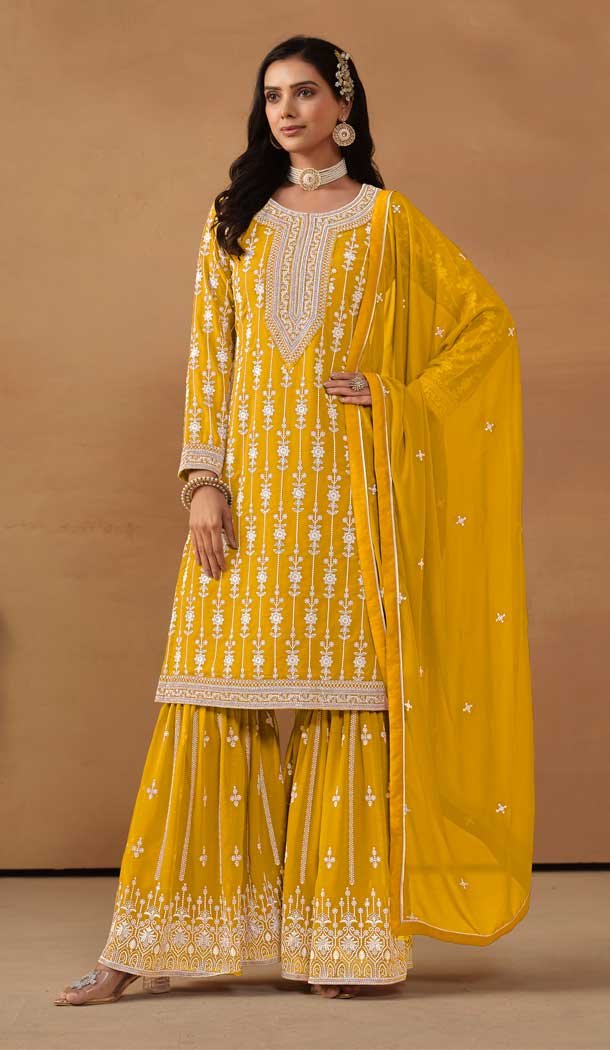 Yellow Crepe Bollywood Sharara Marriage Sharara Designer Sharara deals Indian Bridal Sharara Party Wear Sharara Ready to Wear Sharara Salwar Suit