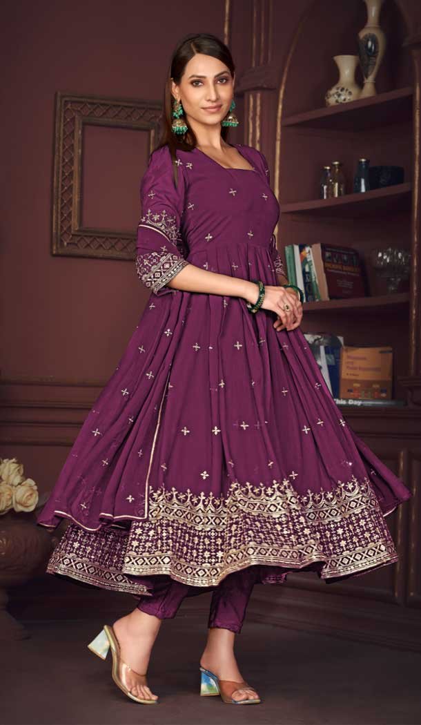 Indian Designer Purple Faux Georgette Anarkali Suit, online Anarkali Gown. Traditional Gown, Party Wear Salwar Suit for Women, Ethnic Gown, Dresses