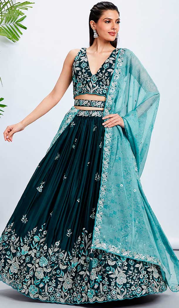 Bluetiful Color Organza silk Lehenga Choli for Women Ready To Wear Custom Size Embroidered Work Party Wear Lehenga Choli Indian offers Choli