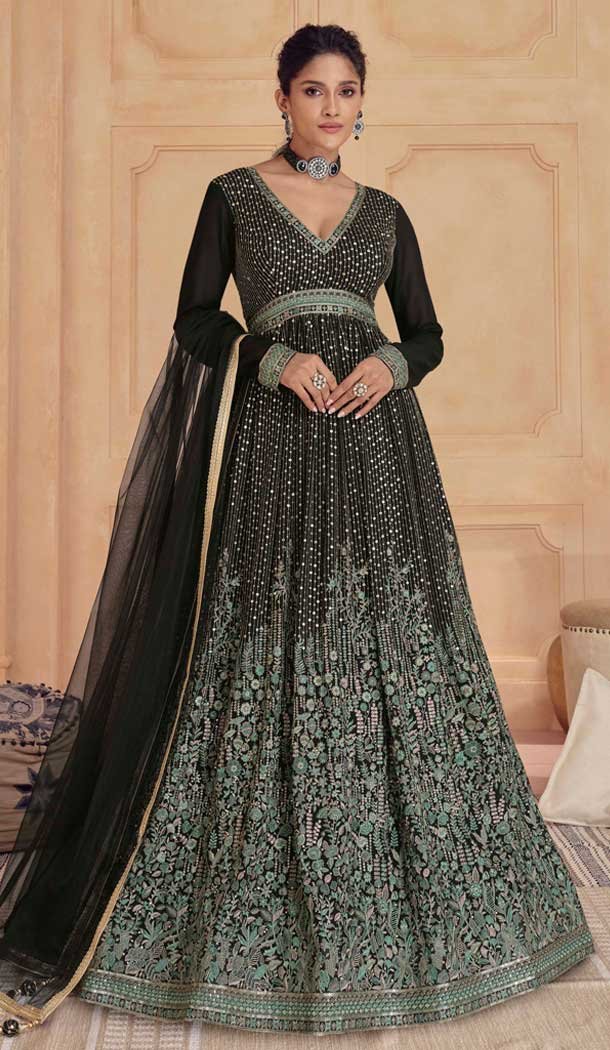 Stylish Georgette embroidery frock dress with full sleeves. Indian dress for women. Indian wedding Ethnic wear hotsell women. Pure hand work frock