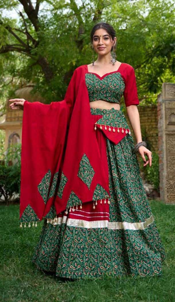 Navaratri Collection Cotton Lehenga Work Embroidered Aari Work Patches Lehengas choli party weeding wear offers designer choli