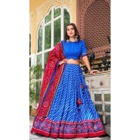 Tussar Silk Patola Print Party Wear Lehenga Choli In Blue - 10169192681