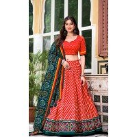 Tussar Silk Patola Print Party Wear Lehenga Choli In Orange - 10169192682