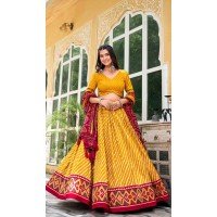 Tussar Silk Patola Print Party Wear Lehenga Choli In Yellow - 10169192683