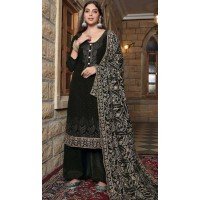 Georgette Embroidered Pakistani Style Palazzo Salwar Suit In Black - 10172192690