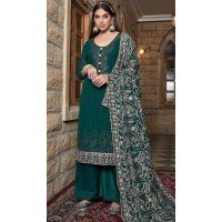 Georgette Embroidered Pakistani Style Palazzo Salwar Suit In Dark Green - 10172192691