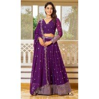 Purple Fox Georgette Embroidered Party Wear Lehenga Choli - 10189192756