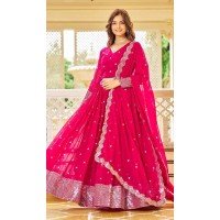 Rani Pink Fox Georgette Embroidered Party Wear Lehenga Choli - 10189192757