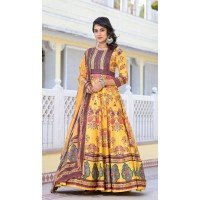 Yellow Dola Silk Digital Printed Designer Readymade Gown - 10213192835