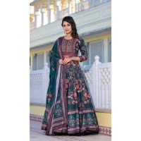 Sea Green Dola Silk Digital Printed Designer Readymade Gown - 10213192838