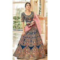 Blue Velvet Embroidered Wedding Wear Designer Lehenga Choli -10240192965