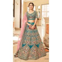 Teal Velvet Embroidered Wedding Wear Designer Lehenga Choli -10240192967