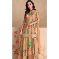 Peach Chinon Embroidered Party Wear Sharara Suit - 10252192995