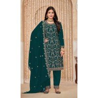 Faux Georgette Resham Work Pakistani Salwar Kameez In Teal Blue - 10264193061