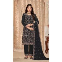 Faux Georgette Resham Work Pakistani Salwar Kameez In Black - 10264193065