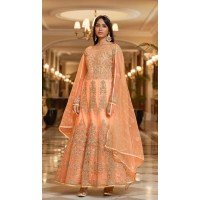 Peach Net Embroidery Designer Anarkali Style Salwar Suit - 10267193081