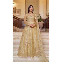 Net Embroidery Designer Anarkali Style Salwar Suit In Beige - 10267193084