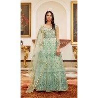 Aqua Blue Net Embroidery Designer Anarkali Style Salwar Suit - 10267193087