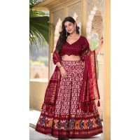 Maroon Tussar Silk Foil Work Traditional Wear Lehenga Choli - 10278193125