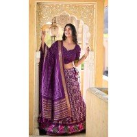 Purple Tussar Silk Foil Work Traditional Wear Lehenga Choli - 10278193127