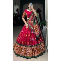 Maroon Tussar Silk Gamthi Work Navratri Lehenga Choli - 10279193130