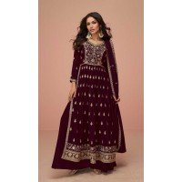 Vichitra Silk Sequins Work Pakistani Style Palazzo Salwar Suit In Maroon - 10494194236