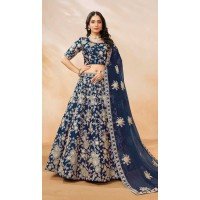 Navy Blue Art Silk Embroidered Designer Wear Lehenga Choli - 10497194250