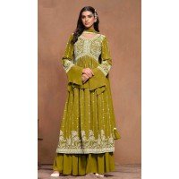 Faux Georgette Sequins Work Party Wear Palazzo Suit In Mehendi Green - 10498194252