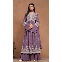 Faux Georgette Sequins Work Party Wear Palazzo Suit In Purple - 10498194253