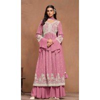 Faux Georgette Sequins Work Party Wear Palazzo Suit In Pink - 10498194255