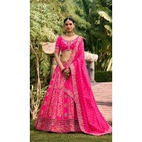 Rani Pink Banarasi Silk Resham Work Wedding Wear Lehenga Choli - 10500194261