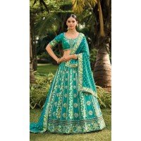 Mint Blue Banarasi Silk Resham Work Wedding Wear Lehenga Choli - 10500194262