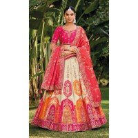 Banarasi Silk Resham Work Wedding Wear Lehenga Choli In Beige - 10500194265