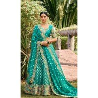 Mint Green Georgette Weaving Silk Resham Work Wedding Wear Lehenga Choli - 10500194267