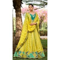 Lemon Yellow Georgette Weaving Silk Resham Work Wedding Wear Lehenga Choli - 10500194268