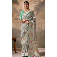 Grey Silk Embroidered Designer Wear Saree - 10527194466