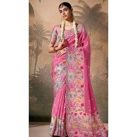 Pink Silk Embroidered Designer Wear Saree - 10527194467