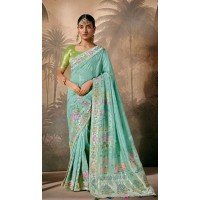 Rama Blue Silk Embroidered Designer Wear Saree - 10527194468