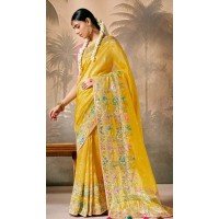 Yellow Silk Embroidered Designer Wear Saree - 10527194469